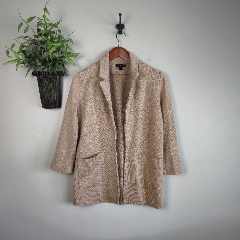 J. Crew Jacket Sophie Wool Blend Open Heather Khaki Knit Cardigan Blazer XXS